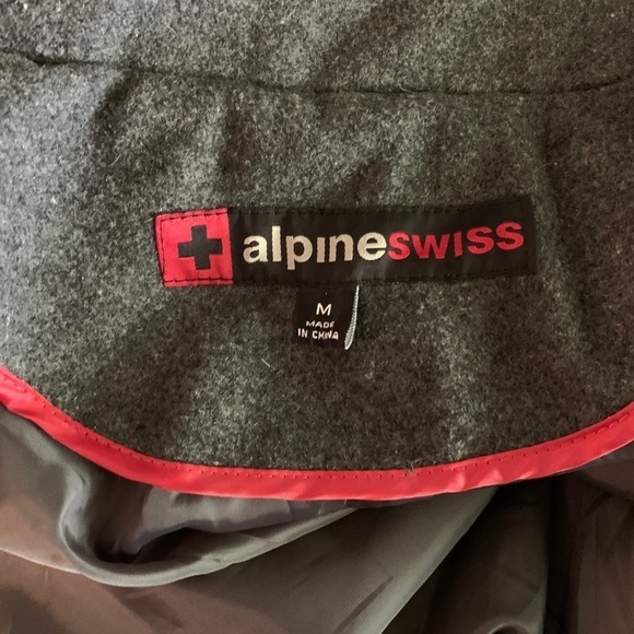 Ladies Grey Pea Coat Size Medium Alpine Swiss Double Breasted Wool Blend Jacket - Picture 4 of 8